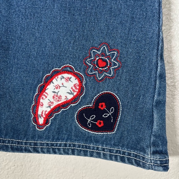 90s Vintage Embroidered Paisley Patch Denim Jean Dress Size 4T Pullover Toddler - Picture 2 of 5
